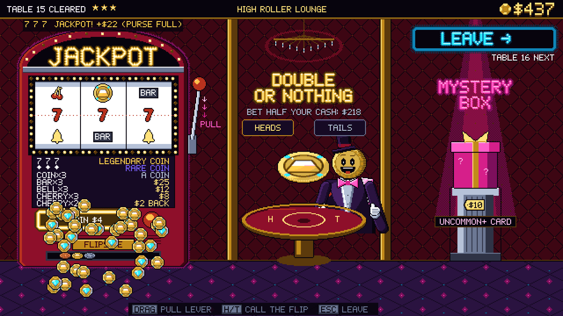 Three sevens on the slot machine in the High Roller Lounge