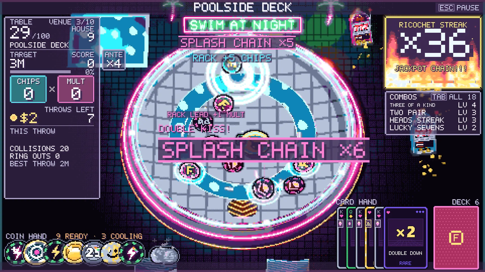 The Poolside Deck at table 29: SPLASH CHAIN x6 across the water