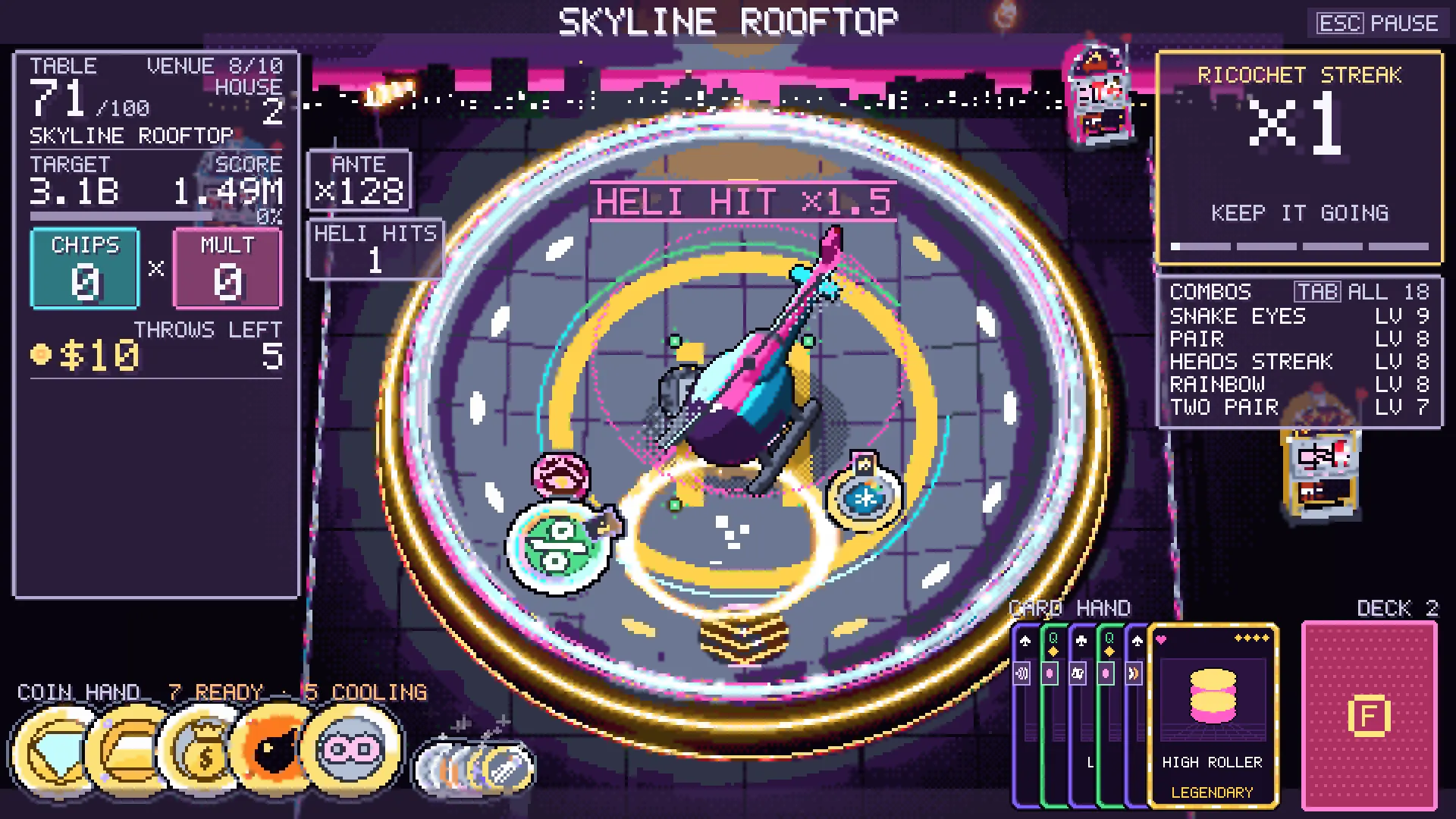 The Skyline Rooftop at table 71: a coin hits the helicopter, HELI HIT x1.5