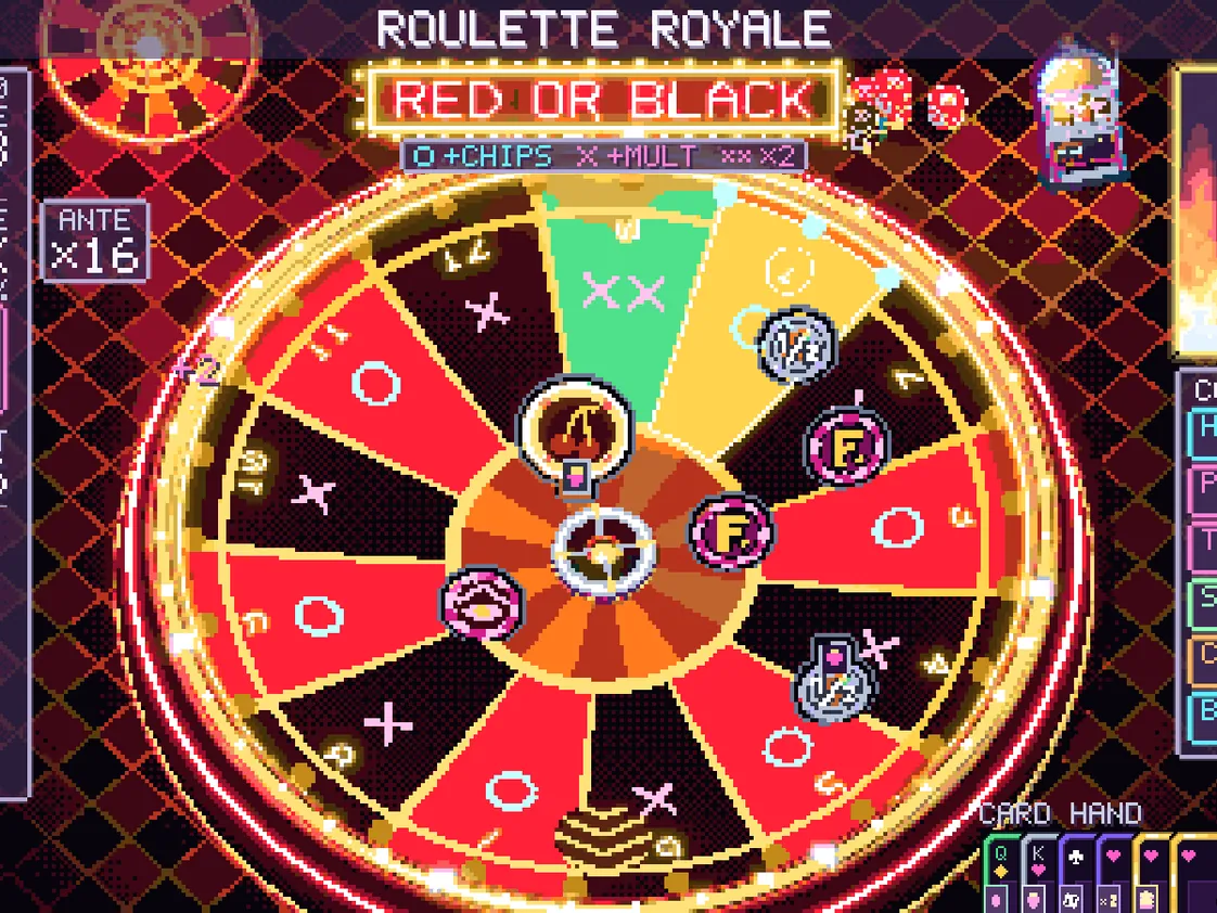 The Roulette Royale bowl, a red and black spinning roulette floor with a hub in the middle