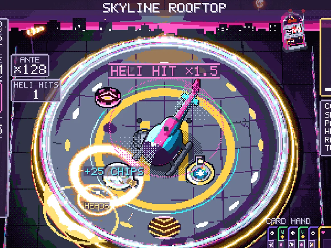 The Skyline Rooftop bowl with a helicopter on the helipad and a HELI HIT ×1.5